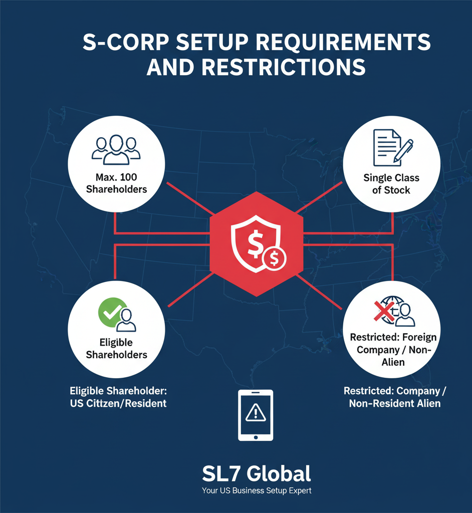 S-Corp nedir? ABD'de şirket kurmanın en avantajlı yolu. Vergi tasarrufu, kuruluş şartları ve SL7 ile ABD pazarına giriş stratejileri bu rehberde.