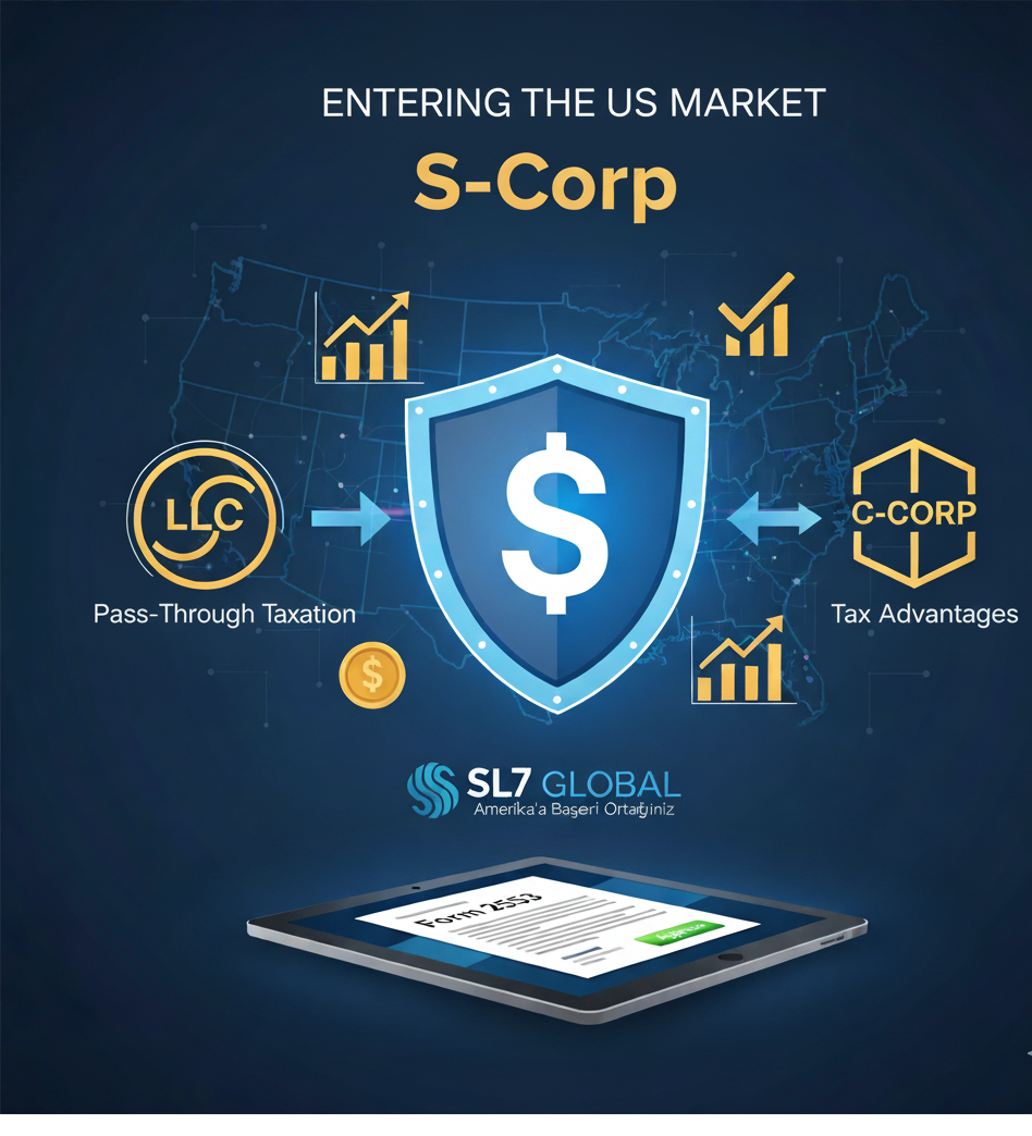 S-Corp nedir? ABD'de şirket kurmanın en avantajlı yolu. Vergi tasarrufu, kuruluş şartları ve SL7 ile ABD pazarına giriş stratejileri bu rehberde.